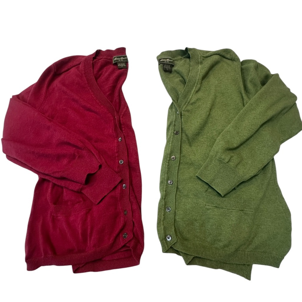 Two Eddie Bauer Cardigans - Magenta and Green